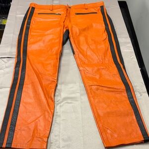 Orange Leather Pants with Black Stripes